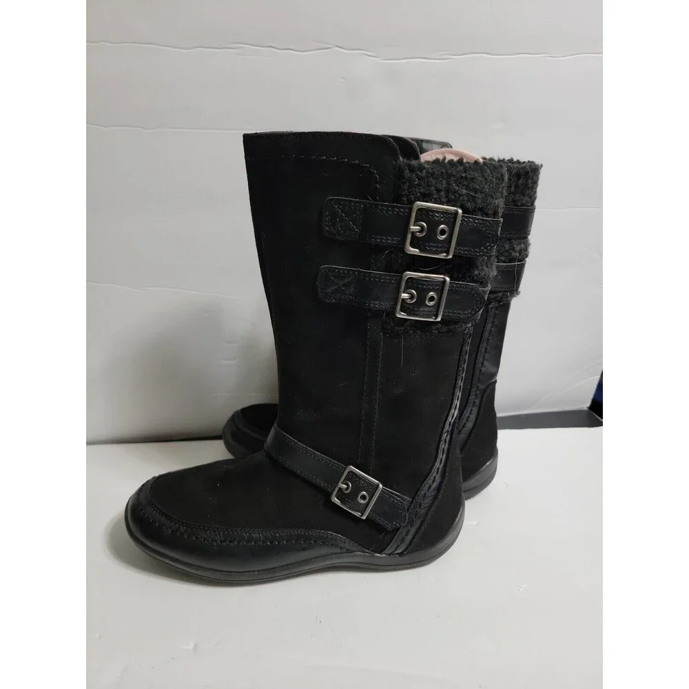 BARETRAPS Wyona Girls Kids Size 5 Boots Black Fur Accent Buckle Mid Calf